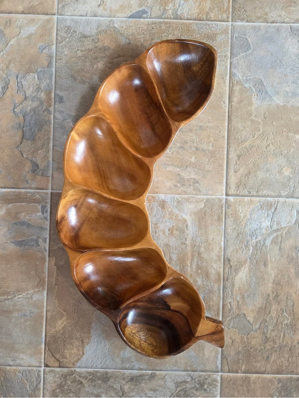 Vintage Handcrafted Wooden Sectional Serving Bowl